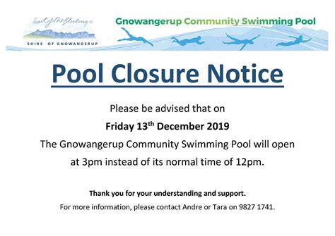 Gnowangerup Shire Pool Closure Notice 131219