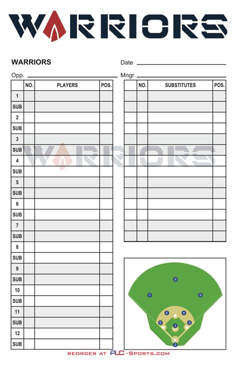 Baseball Lineup Cards Personalized Lineup Cards
