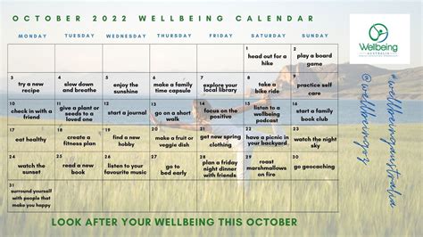 Your October 2022 Wellbeing Calendar Wellbeing Australia