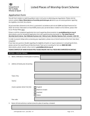 Fillable Online Application Form Listed Places Of Worship Grant