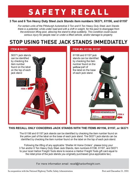 Use our valid harbor freight promo and free shipping codes. Harbor Freight Recalling Over 1 Million Jack Stands - STOP ...