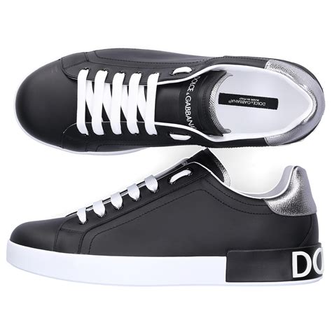Dolce And Gabbana Leather Low Top Sneakers Portofino Calfskin Logo Black