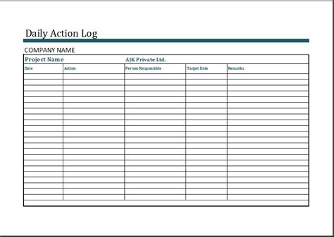 Action Log Templates 11 Free Word Excel And Pdf Formats