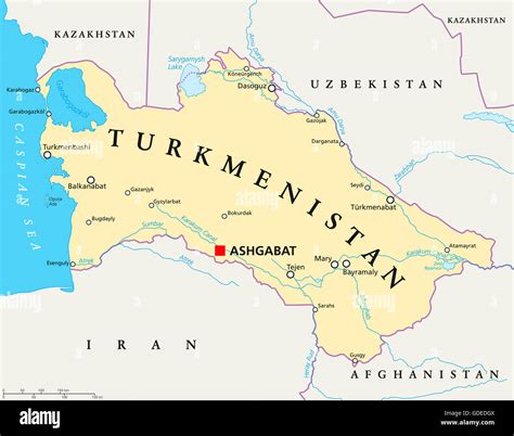 Mapa político con Turkmenistán Ashgabat capital de las fronteras