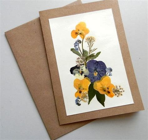 Greeting Card Pressed Flowers Colorful Garden By Myhumblejumble