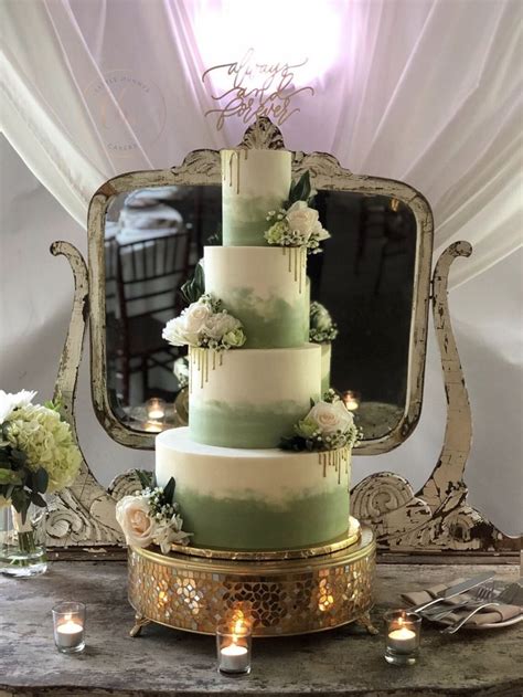 Sage Green Wedding Cake With Gold Drip Green Wedding Cake Gold