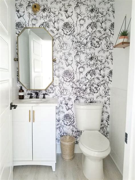 Black And White Floral Wallpaper Powder Room Wallpaper Floral