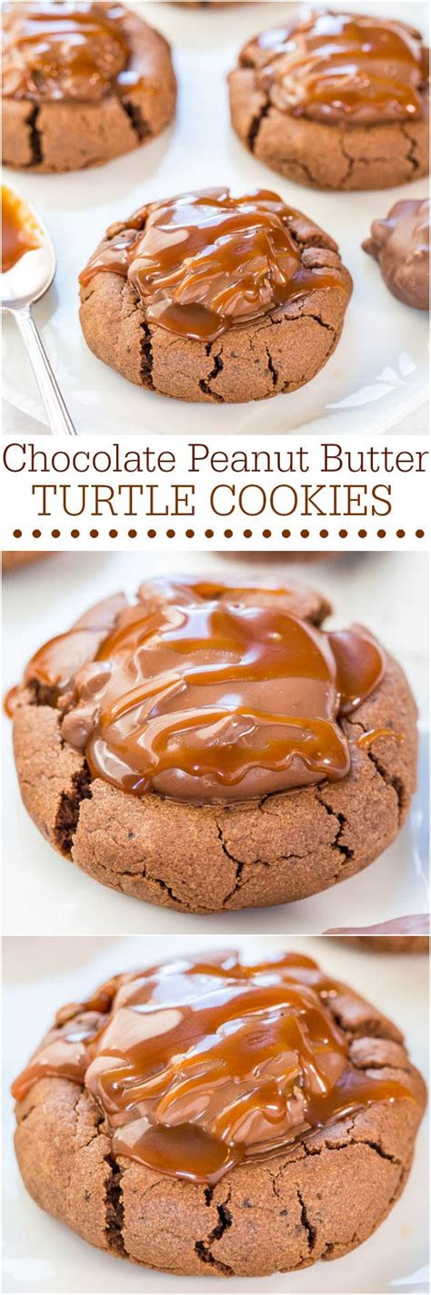 Chocolate Peanut Butter Turtle Cookies Soft And Chewy Cookies With A