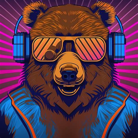 Premium Photo Cool Neon Party Bear In Sunglasses Generative Ai Not