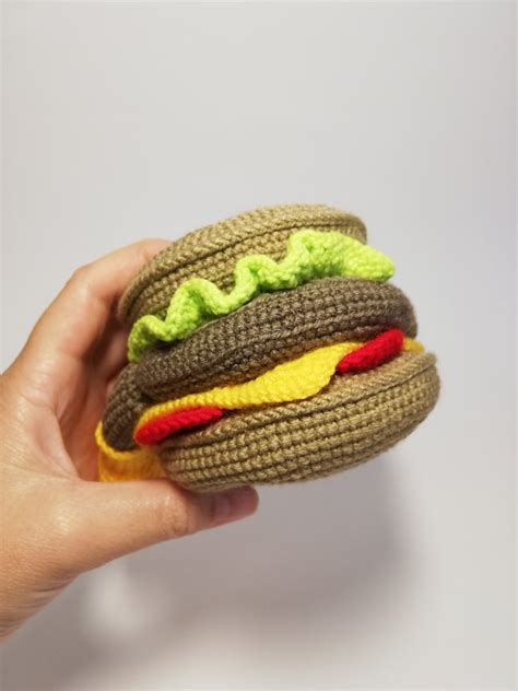 Crochet Hamburger Handmade Cheeseburger Toy Burger Play Etsy