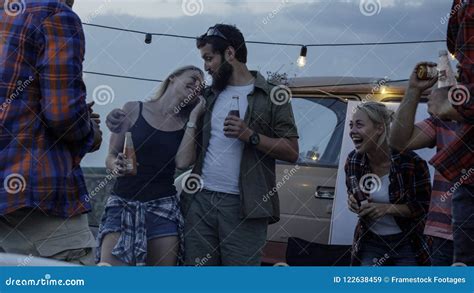 Young People Chilling In Campsite With Van Stock Image Image Of