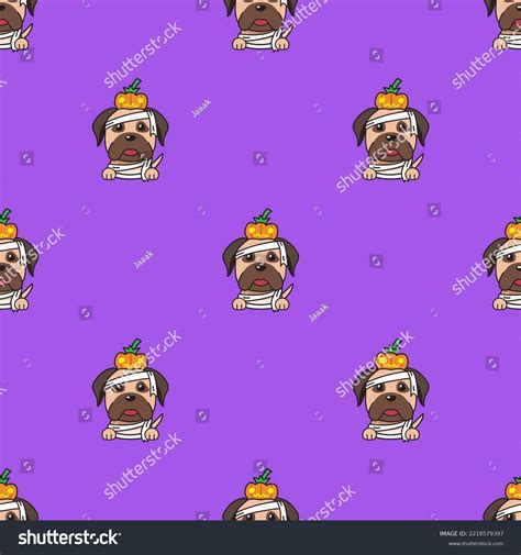 Cartoon Dog Halloween Costume Seamless Pattern Stock Vector (Royalty