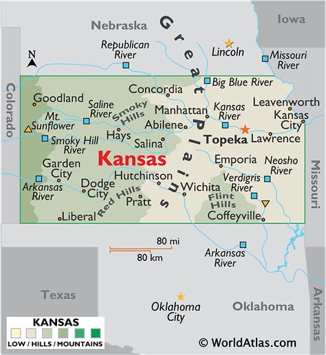 Kansas Physical Map And Kansas Topographic Map