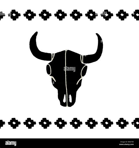 Vector Black Skulls Buffalo Bull Or Cow On A White Background Hand