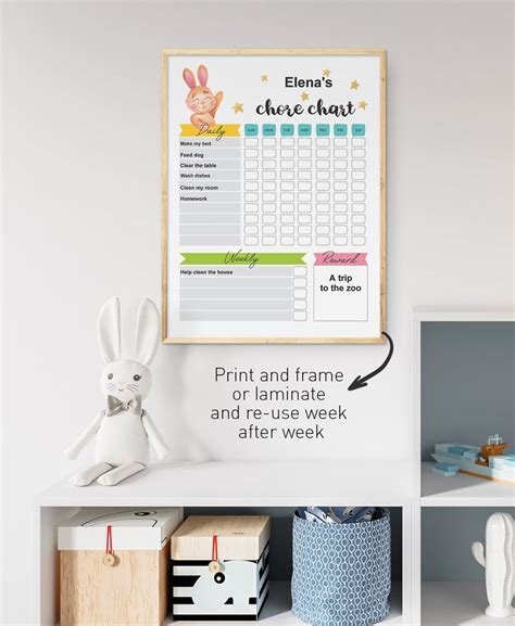 Printable Kids Chore Chart With Cute Animals Editable Etsy