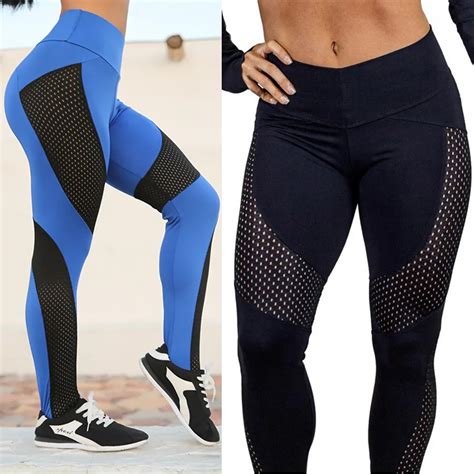 Breathable Mesh Patchwork Leggings Women High Waist Push Up Yoga Pants Fitness Workout Quick Dry