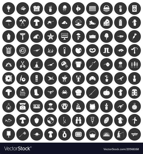 100 hobby icons set black circle royalty free vector image