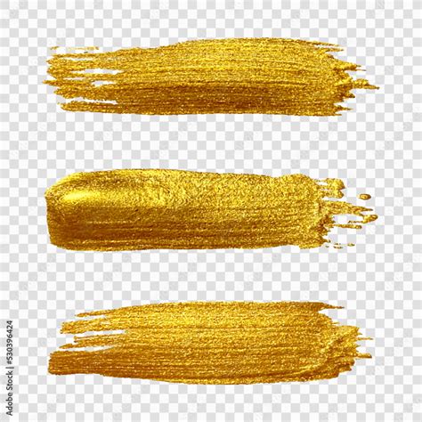 Golden Paint Brush Stroke Set Of Gold Paint Smear With Glittering