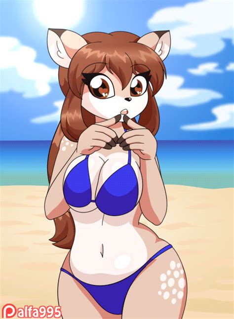 Rule 34 Alfa995 Animated Anthro Beach Bikini Bikini Bottom Bikini Top Brunette Cute Deer Girl