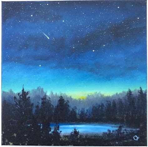 Night Sky With Stars Landscape Painting 12x12 Square Astronomy Starry