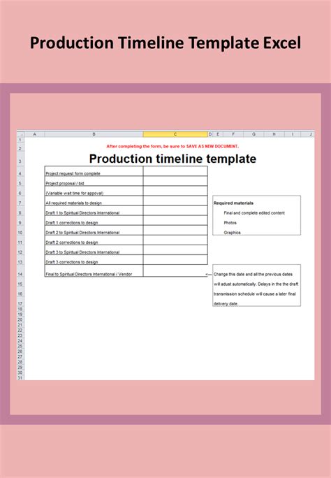 Production Timeline Template Excel
