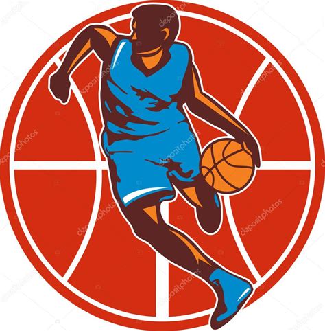 Basketball Player Dribble Ball Front Retro Stock Vector Image By