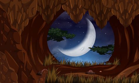 Cave At Night With Moon Scene 292249 Vector Art At Vecteezy