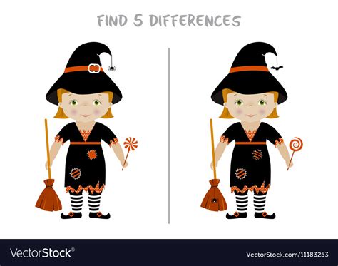 Halloween Find Differences Game For Kids Vector Image