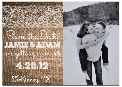 Rustic Burlap And Lace Save The Date With Photo Diy Printable Burlap