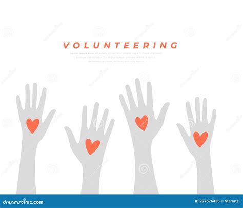 Volunteering Solidarity Hands Up With Love Heart Design Stock Vector