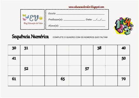 Atividades De Matematica 1 Ano Fundamental Sequencia Numerica