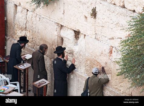 Jerusalem Jewish Men Praying At The Western Wall Wailing Wall Or