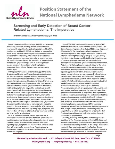 Screening And Early Detection Of Breast Cancer Related Lymphedema By