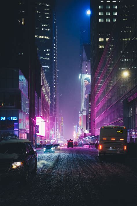 Neon New York Under The Snow Photo By Stéphan Valentin Valentinsteph