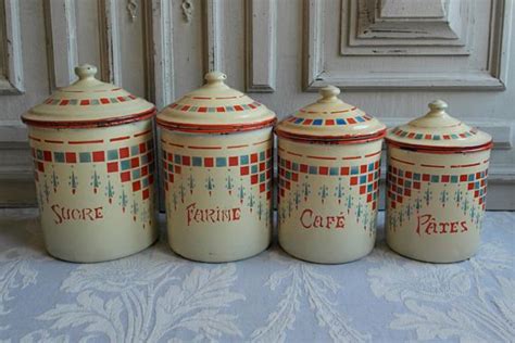 4 Canisters French Enamel Storage Tins Beautiful 1930s Etsy French