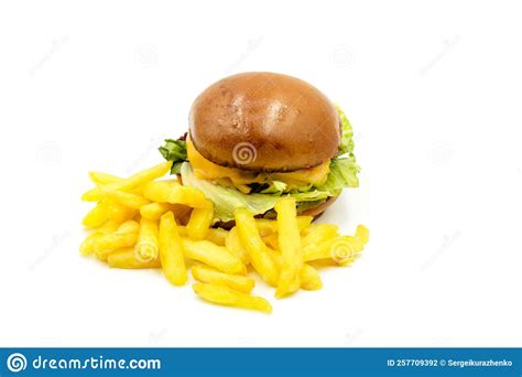 Delicious Fast Food Burger Hamburger Cheeseburger Isolated On White