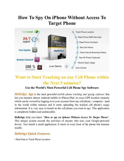 This mobile spy app enables a person to monitor someone's cell phone or computer without having the device in their possession. How to spy on iphone without access to target phone