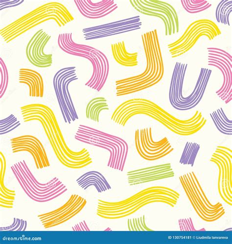 Seamless Minimal Abstract Colorful Pattern With Doodle Lines Stock