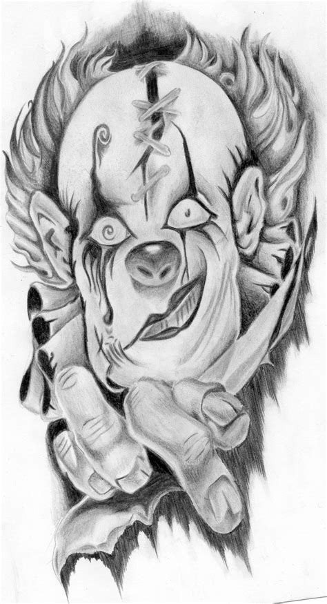 Evil Clown Tattoo Design With Fiery Flames