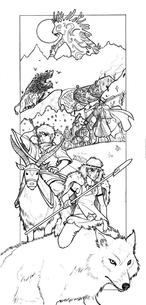 40+ princess mononoke coloring pages for printing and coloring. Mononoke_lines.jpg (769×1600) | La princesa mononoke ...