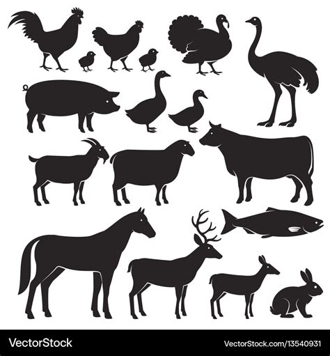 Farm Animals Silhouette Icons Royalty Free Vector Image