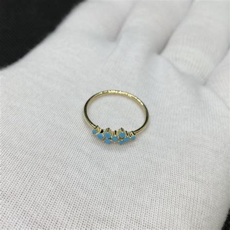 14K Real Solid Gold Turquoise Ring For Women