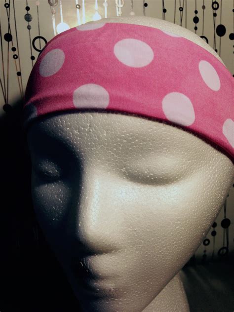 Pink With White Polka Dots Headband Stretchy Cotton Material Elastic Band Polka Dot