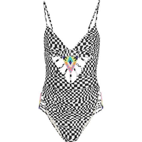 mara hoffman cutout bead embellished printed swimsuit featuring polyvore women s fashion