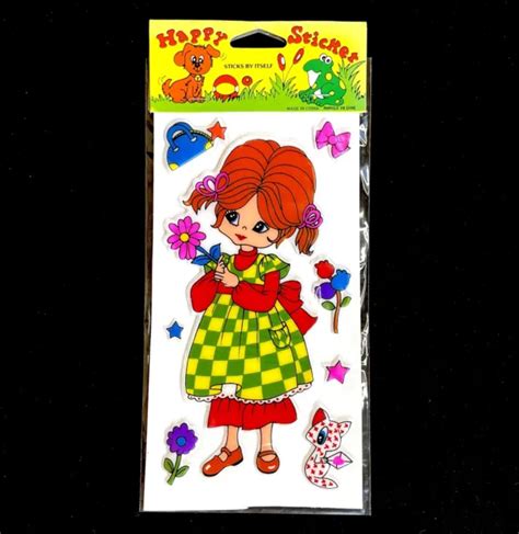 VINTAGE STICKERS PUFFY Happy Cute Girl Fun New Sealed Sheet Scrapbook