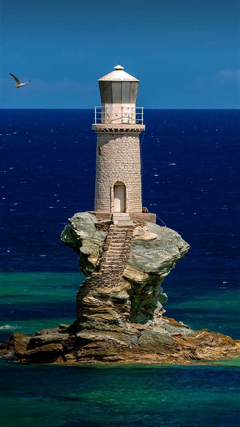 Tourlitis Lighthouse In Chora On Andros Island Cyclades Greece