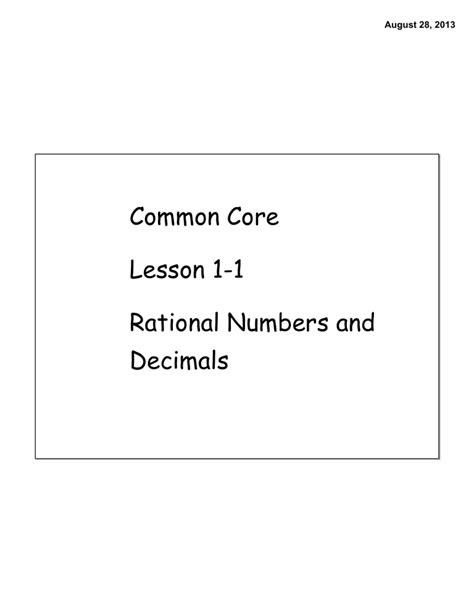 Rational Numbers And Decimals Worksheet Lesson 1 1