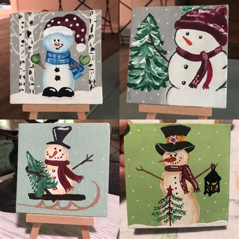 Mini snowman canvas | Christmas paintings on canvas, Christmas canvas, Canvas decor