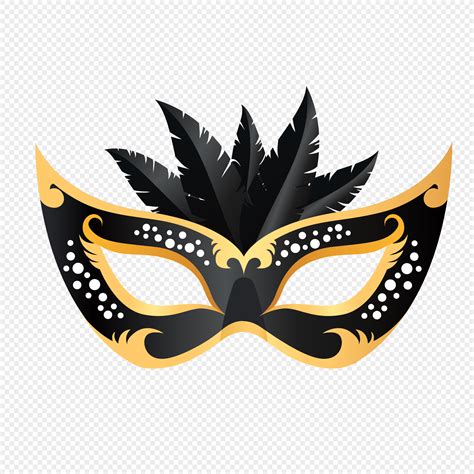 Black Gold Party Mask Feather Decorative Material Png Image Picture