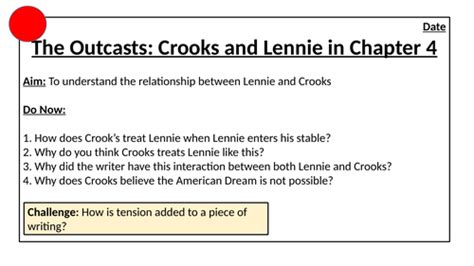 Lennie And Crooks As Outcasts In Chapter 4 Teaching Resources